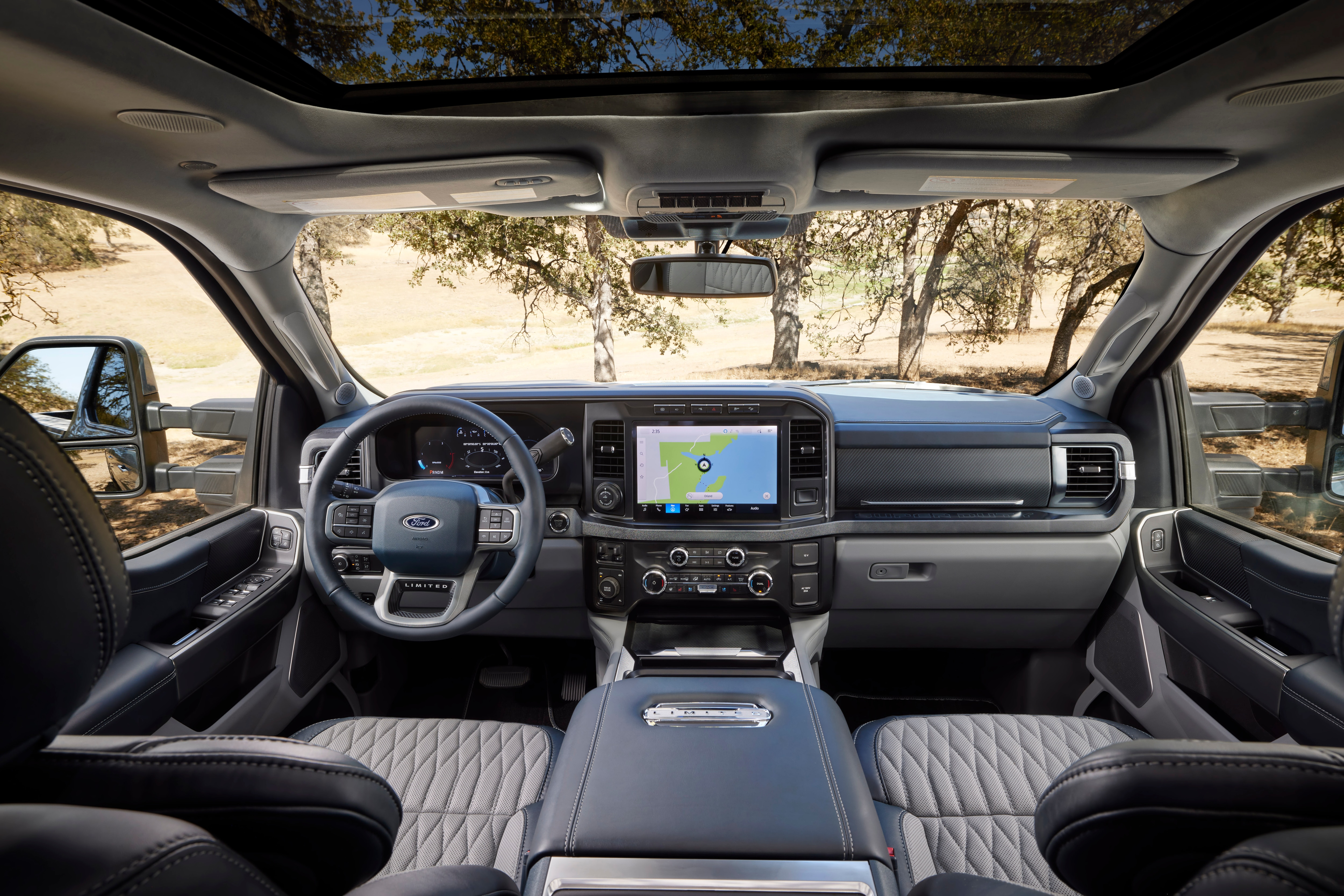 Available spring 2023. Preproduction 2023 F-350 Azure Gray (extra cost color) with optional features.